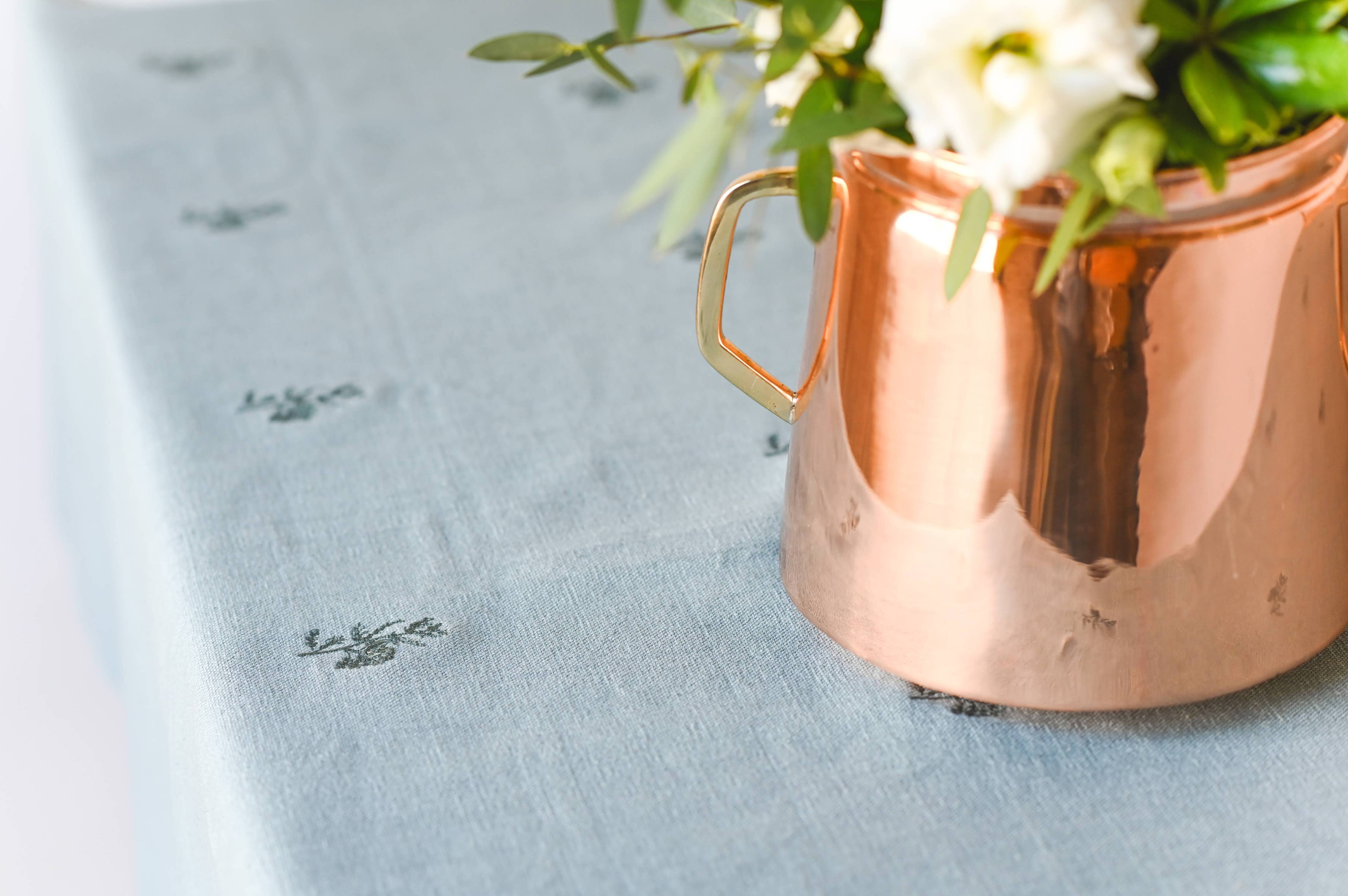 Blue Fleur Embroidered Tablecloth by Galley and Fen: 60" x 90"
