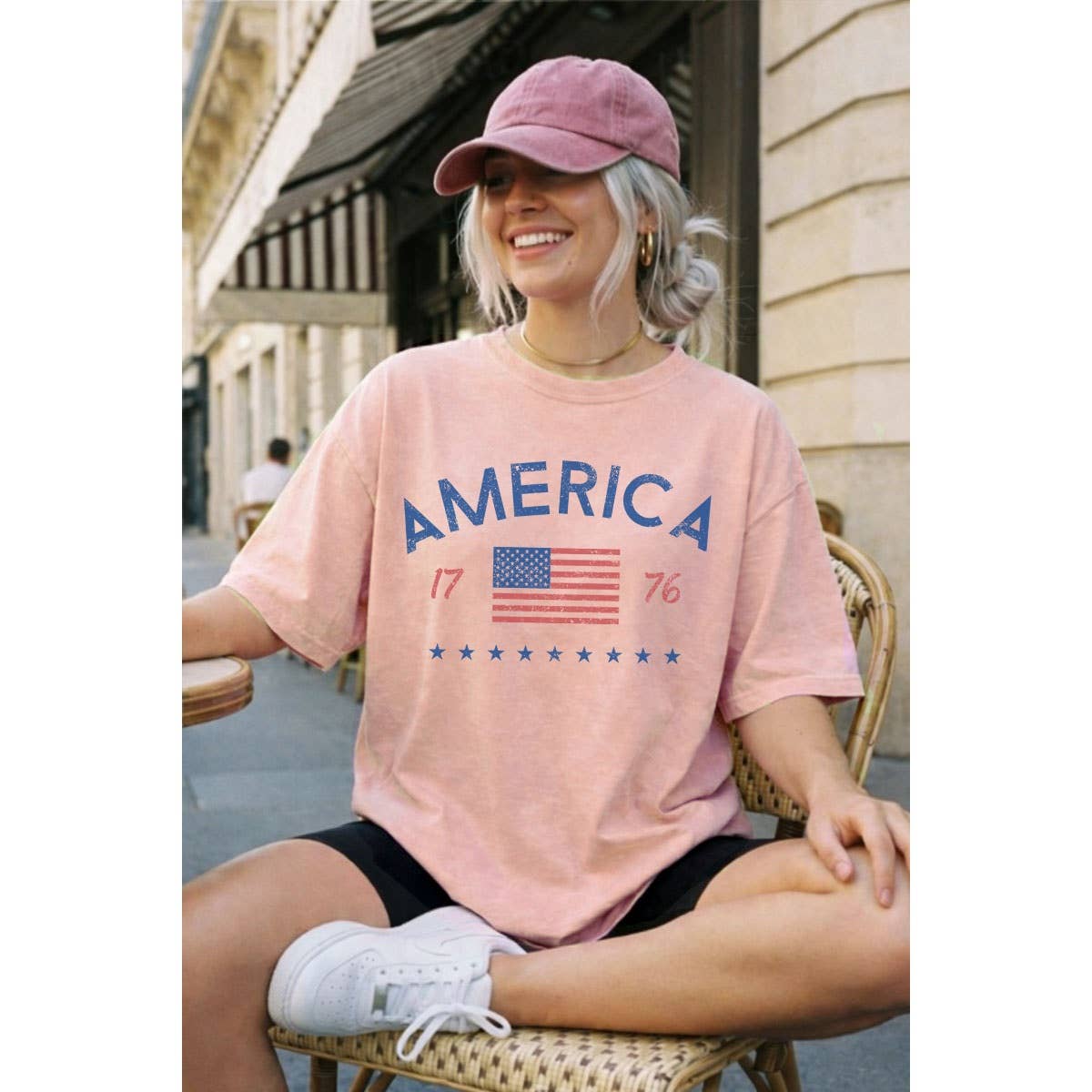 AMERICA 1776 OVERSIZED MINERAL GRAPHIC TEE: MINERAL DUSTY BLUE / XL