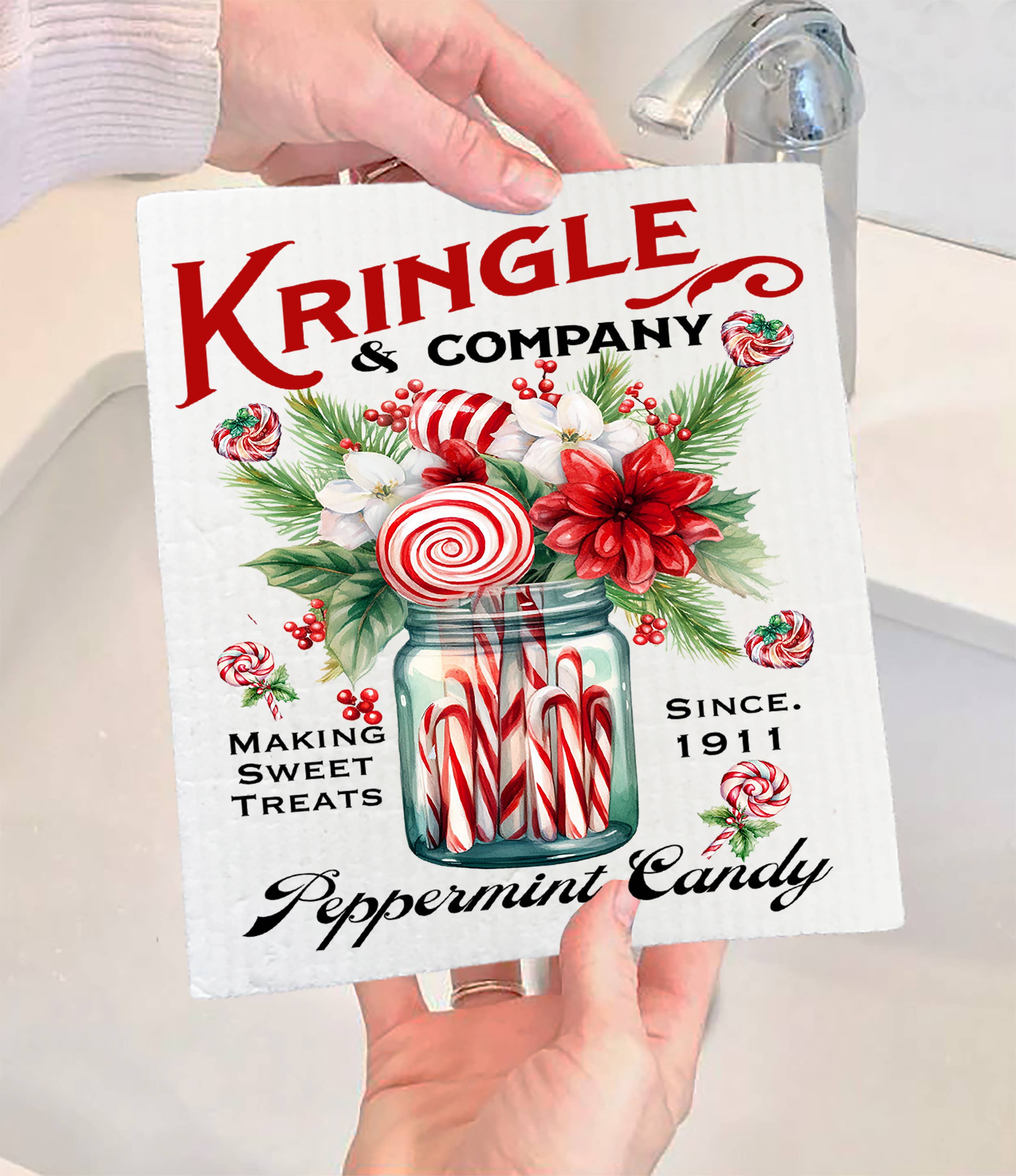 Christmas Kringle Peppermint Candy Swedish Dishcloth