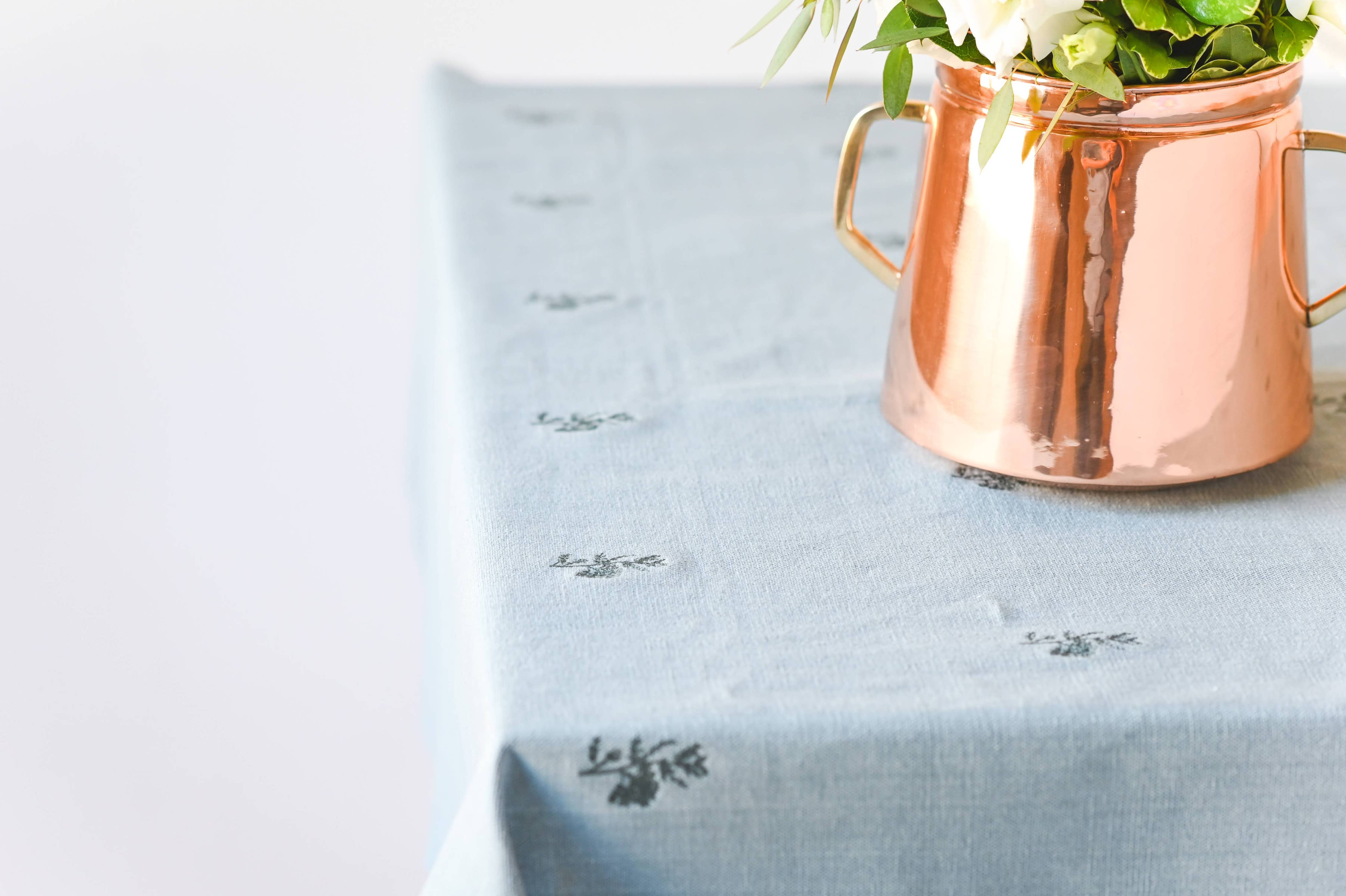 Blue Fleur Embroidered Tablecloth by Galley and Fen: 60" x 90"