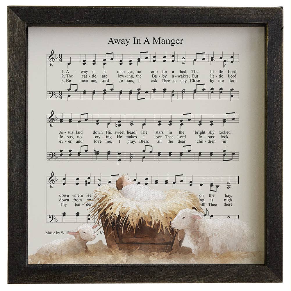 Away In A Manger Art - Rustic Frames: 24" x 24" x 1.5"