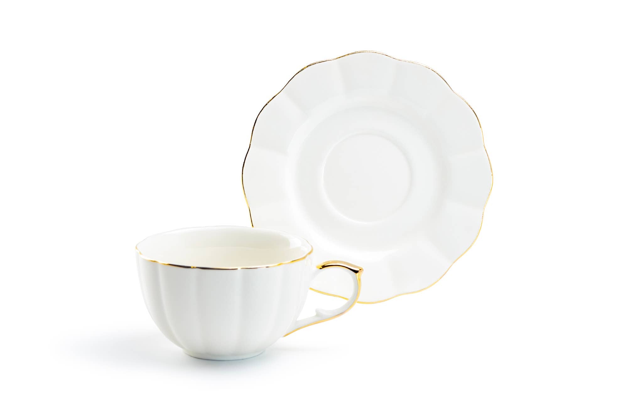 White Gold Scallop 7oz Fine Porcelain Tea Latte Cup & Saucer