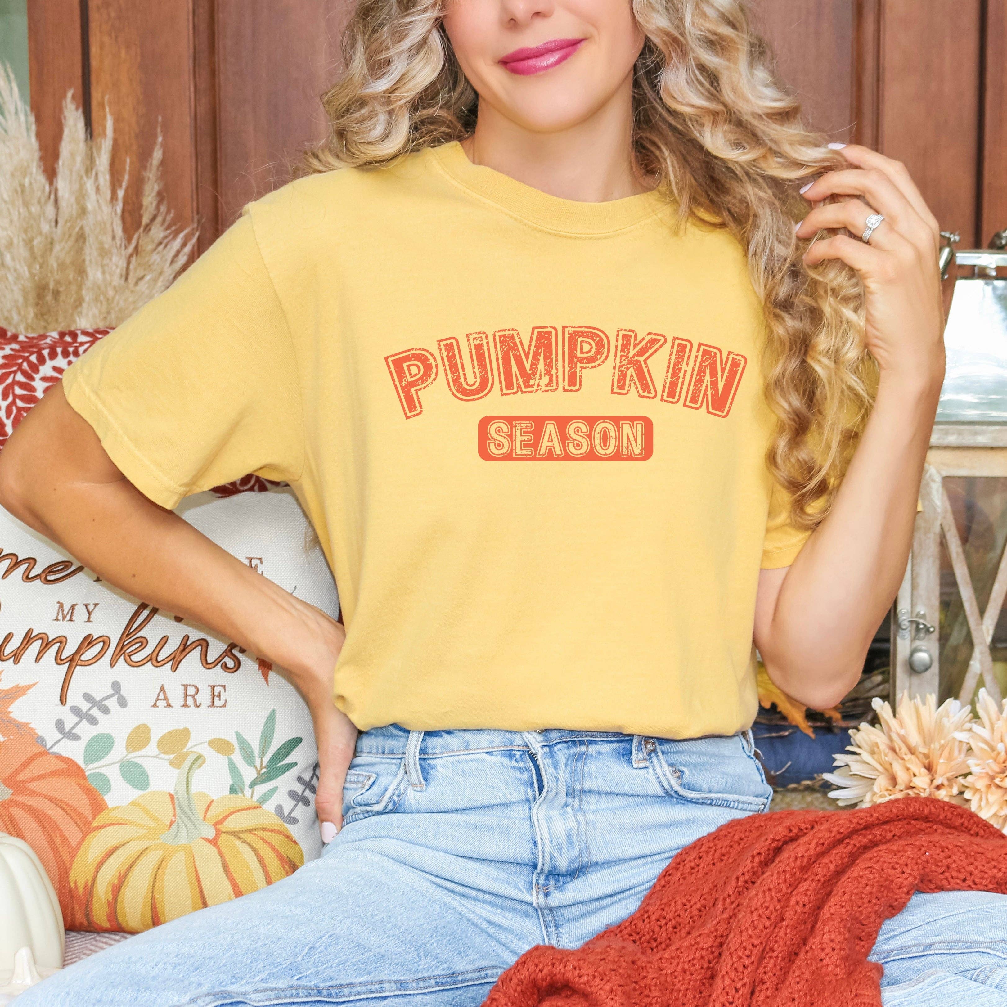 Pumpkin Season | Garment Dyed Tee: Mustard / Orange Ink / Medium