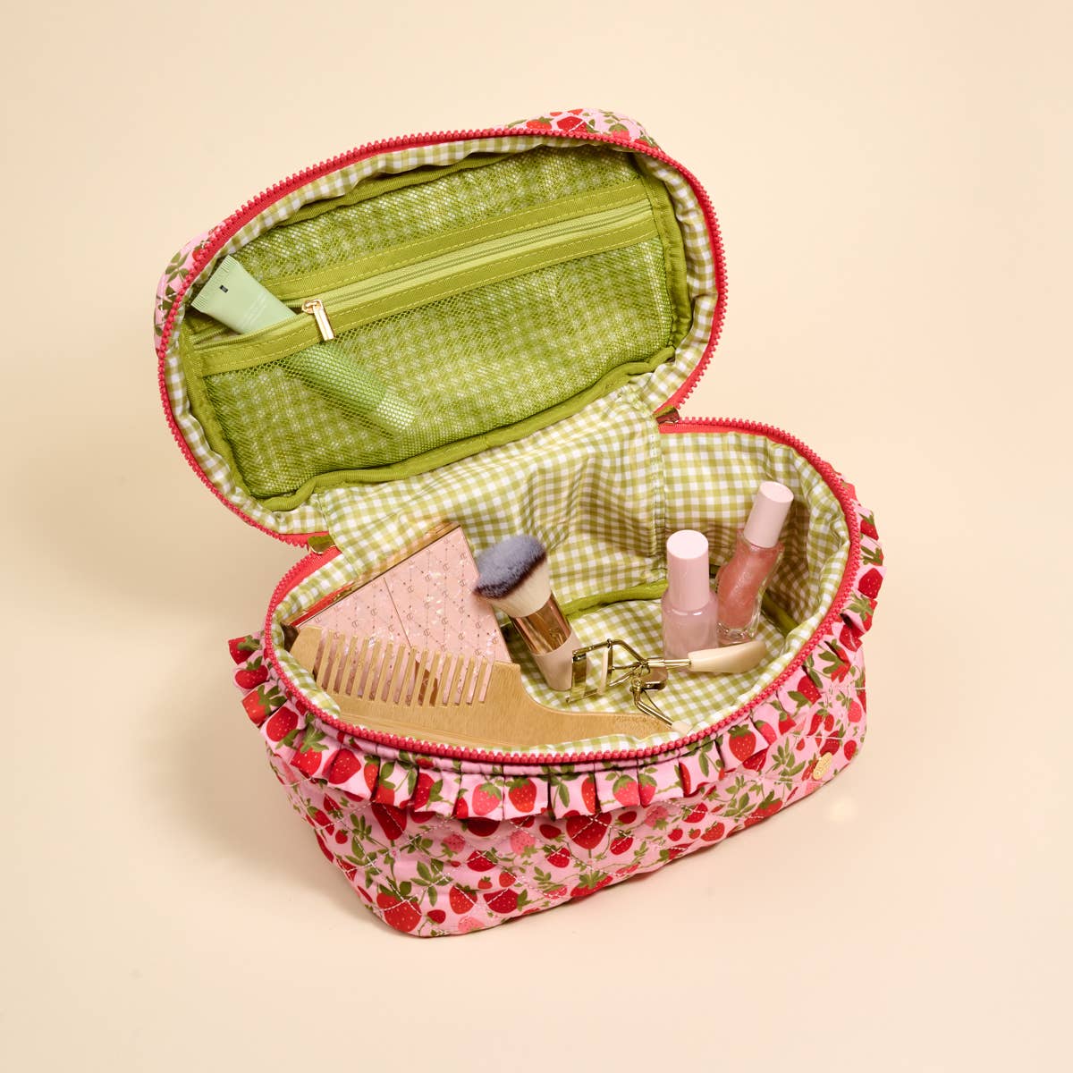 Glam & Go Quilted Cosmetic Bag-Strawberry Fields