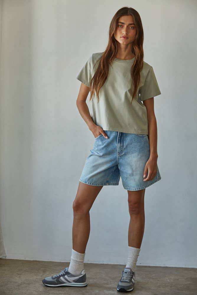 L8788 | Knit Cotton Crew Neck Short Sleeve T-shirt Top: White / M