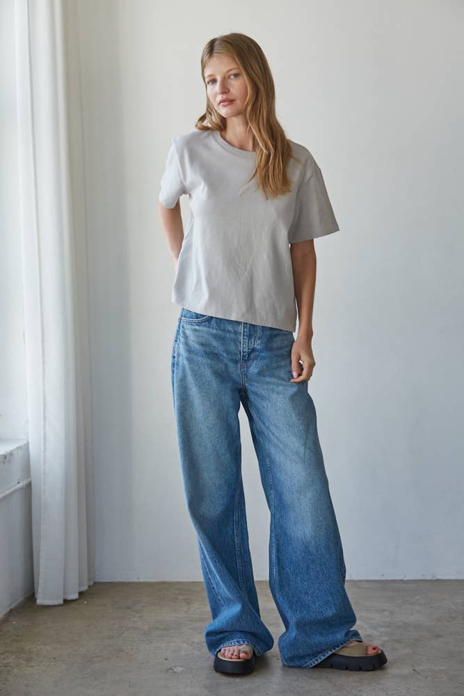 L8788 | Knit Cotton Crew Neck Short Sleeve T-shirt Top: White / L