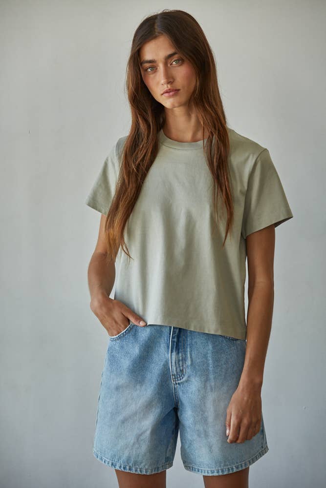 L8788 | Knit Cotton Crew Neck Short Sleeve T-shirt Top: White / L