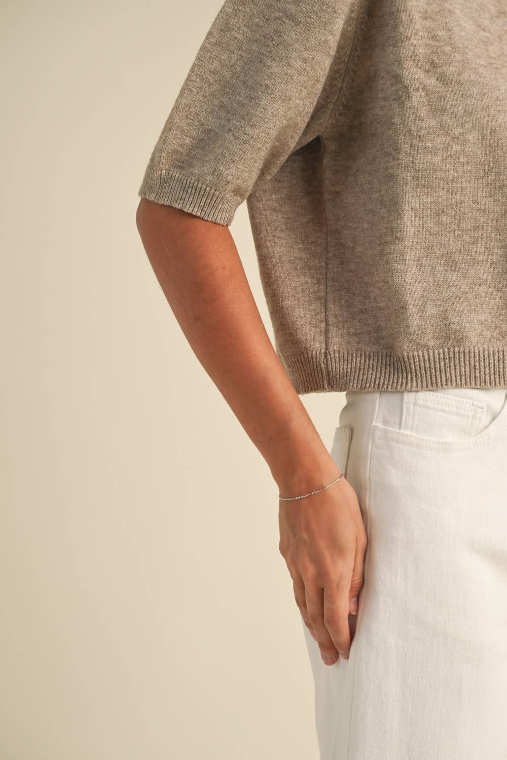 T3675   SHORT SLEEVE SWEATER TOP: CASHMERE BLUE / L