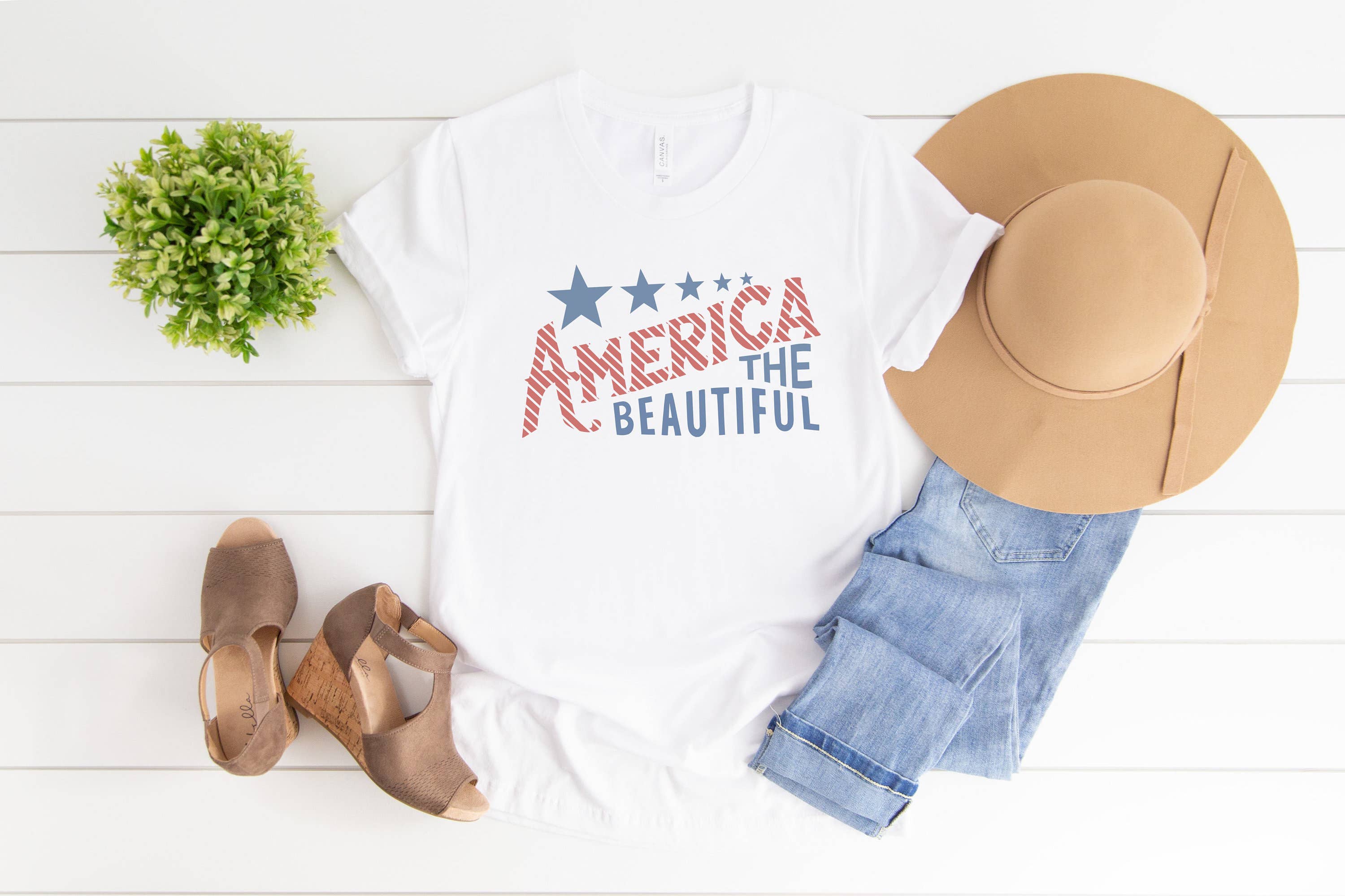 America The Beautiful Flag Tee | Patriotic T Shirt: White / Unisex-XS