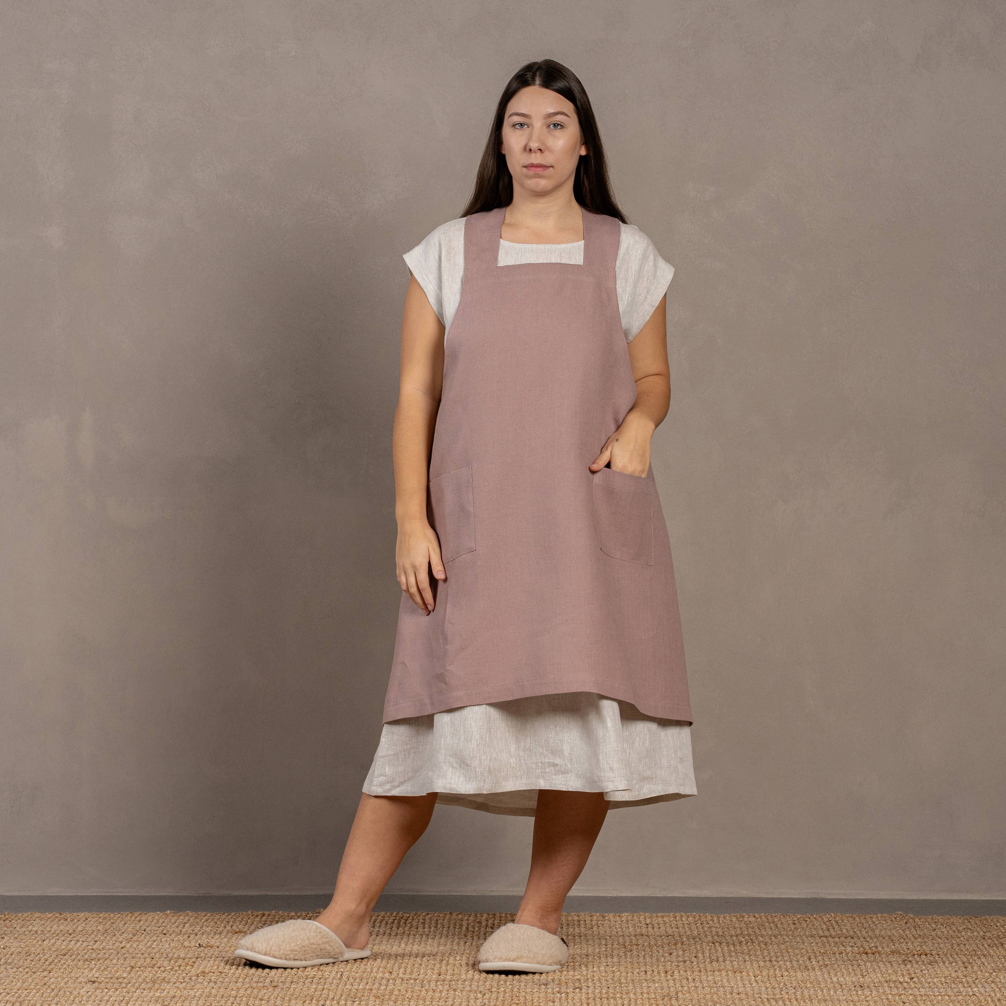 Linen Cross-Back Apron: Faded Rose / L/XL