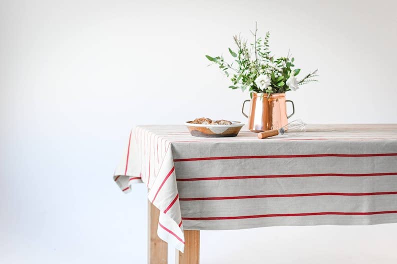 Red Striped Tablecloth: 60" x 120"