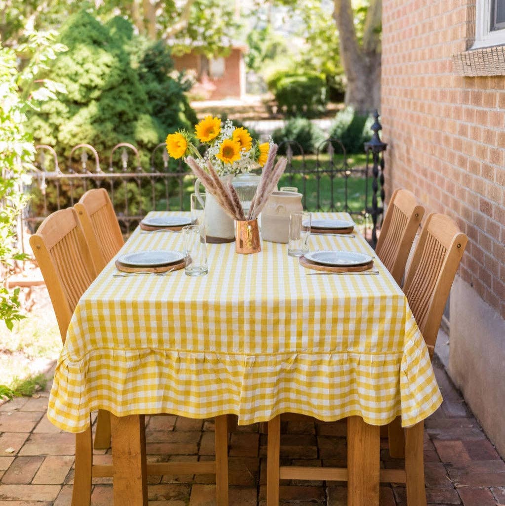 Yellow Ruffled Gingham Tablecloth: 60" x 90"