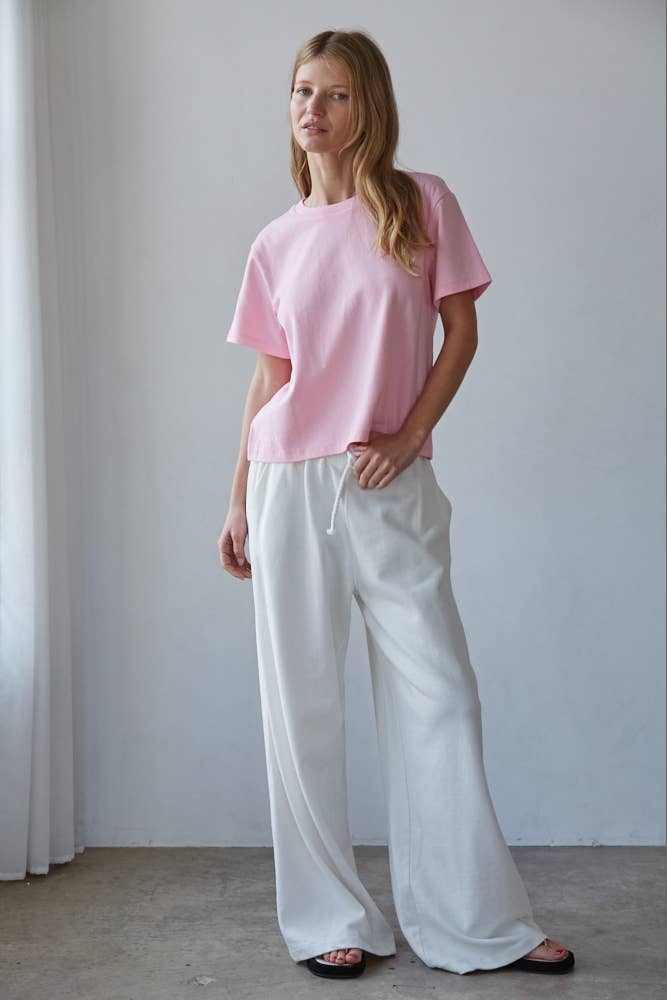 L8788 | Knit Cotton Crew Neck Short Sleeve T-shirt Top: White / S