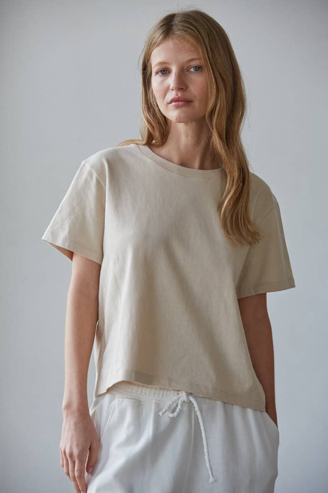 L8788 | Knit Cotton Crew Neck Short Sleeve T-shirt Top: White / L