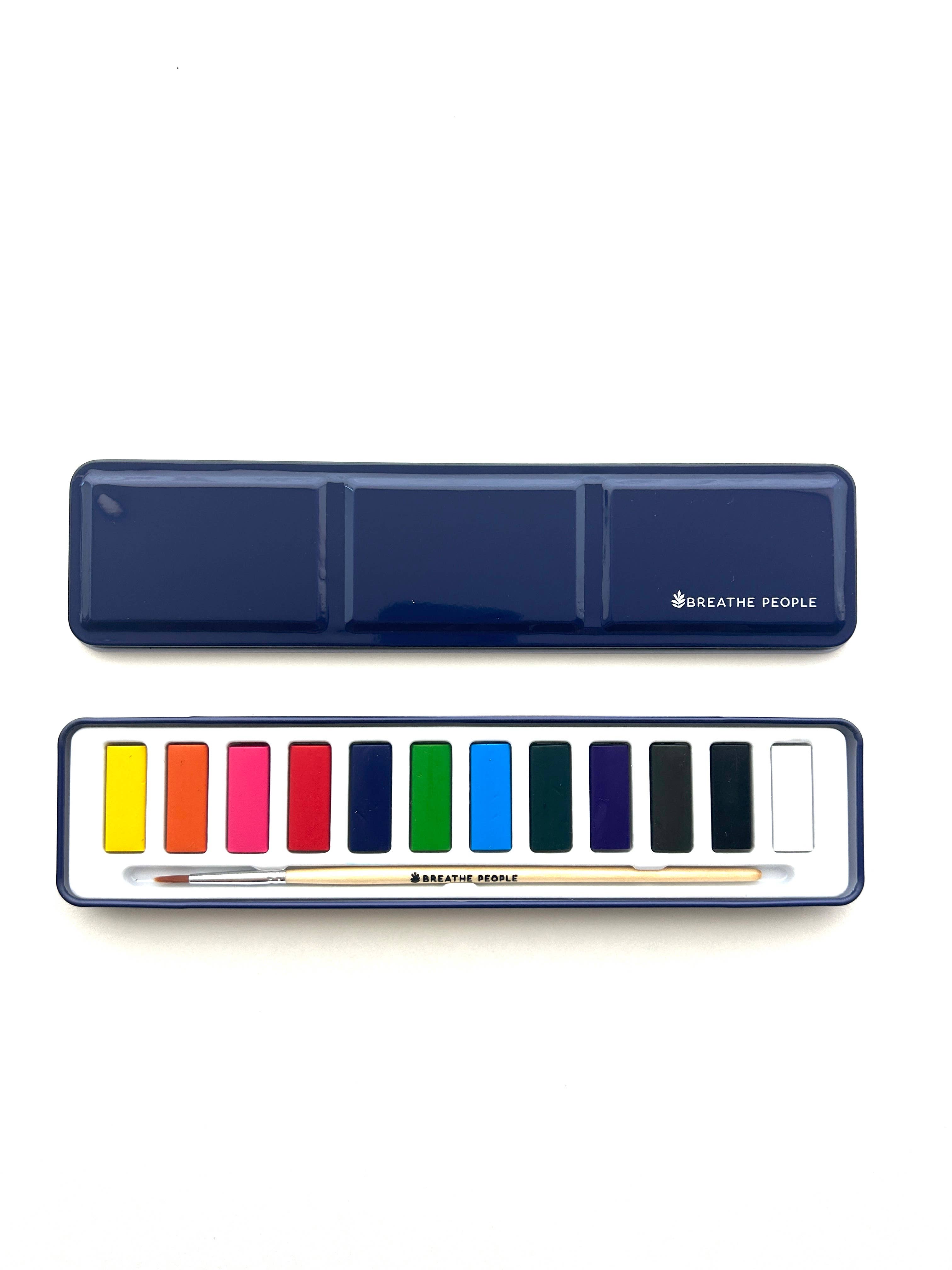 Watercolor Set- 12 Artist Grade Colors + Wood Brush
