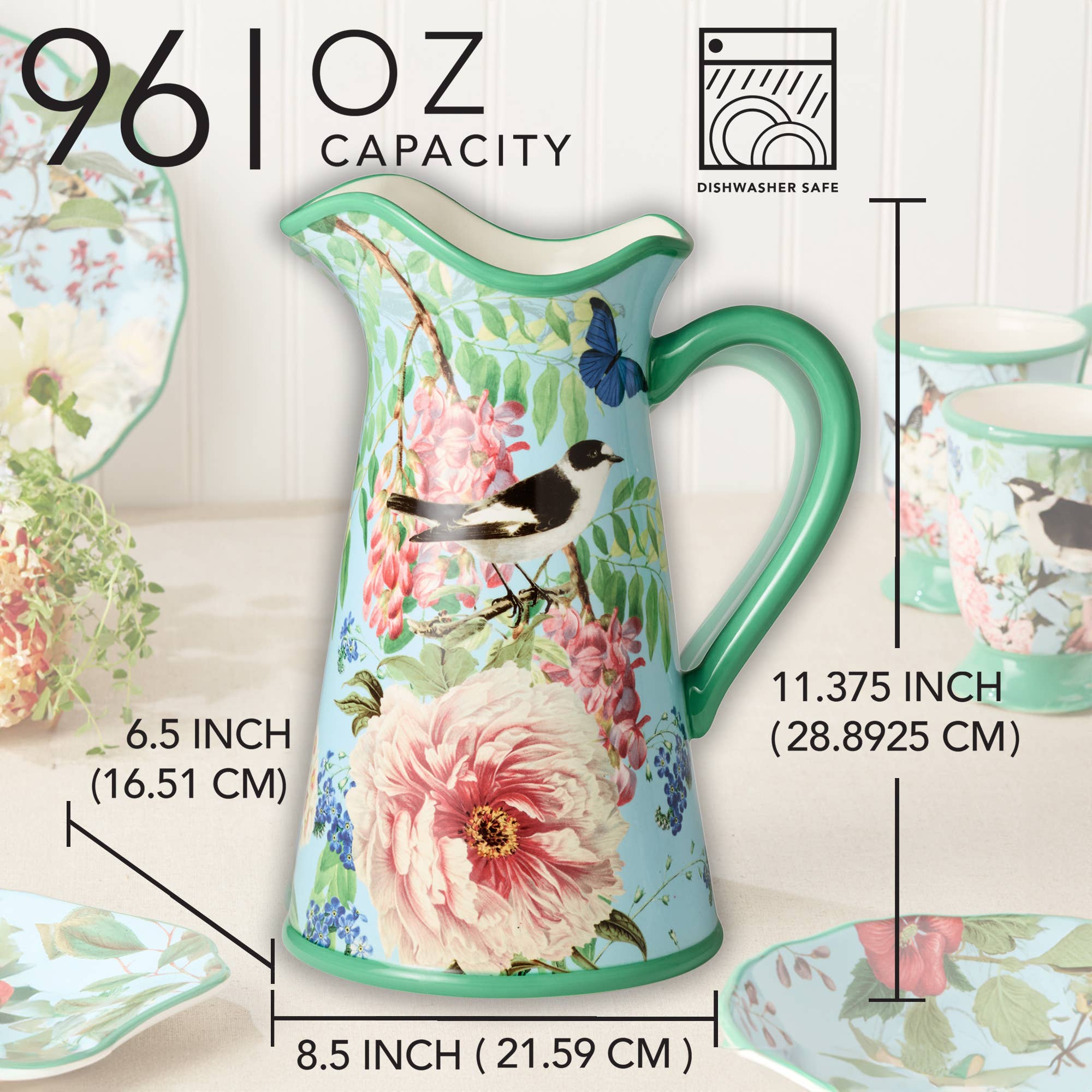Flora Pitcher 8.75" x 11.375" 96 oz