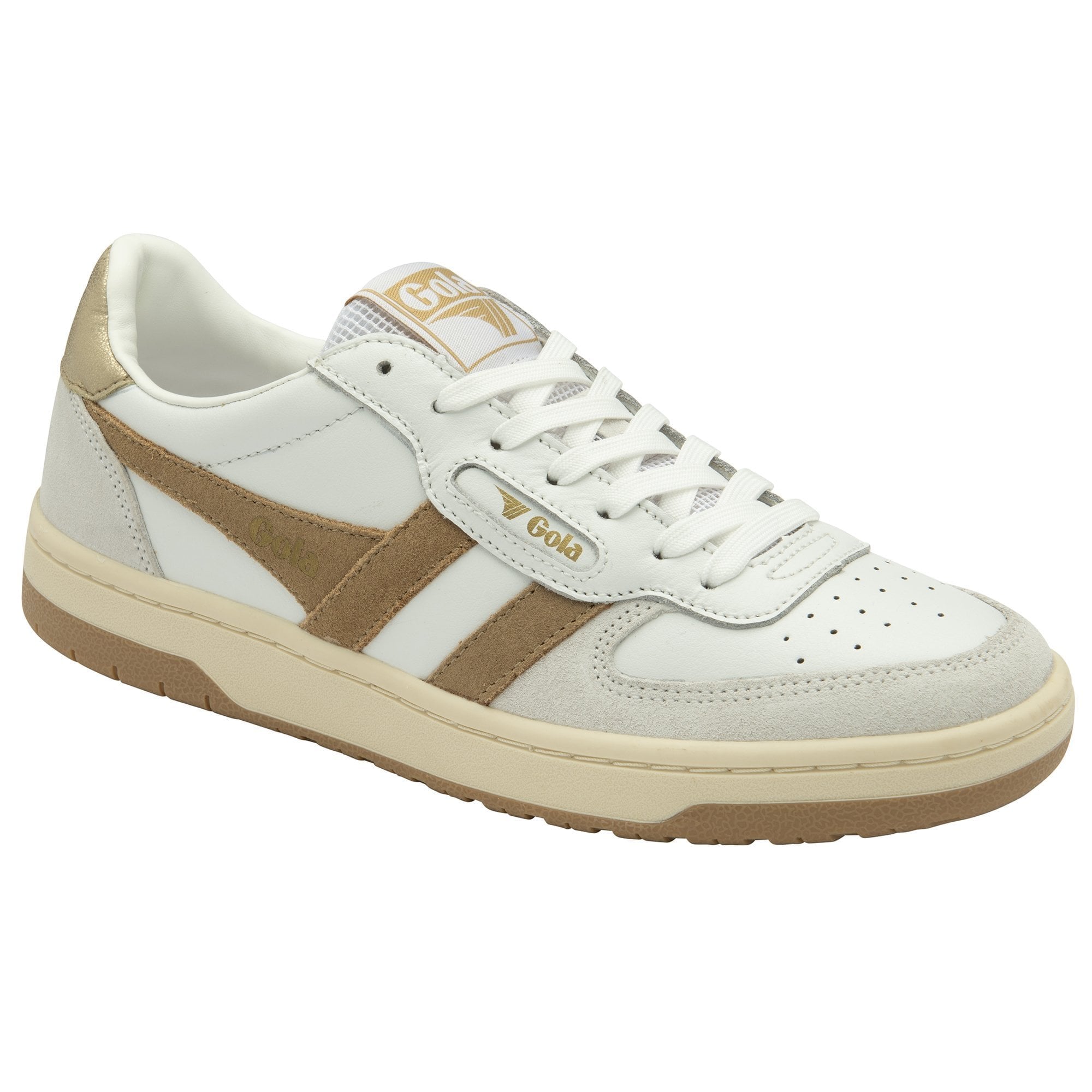 Gola Hawk trainer in White/Light Caramel/Gold