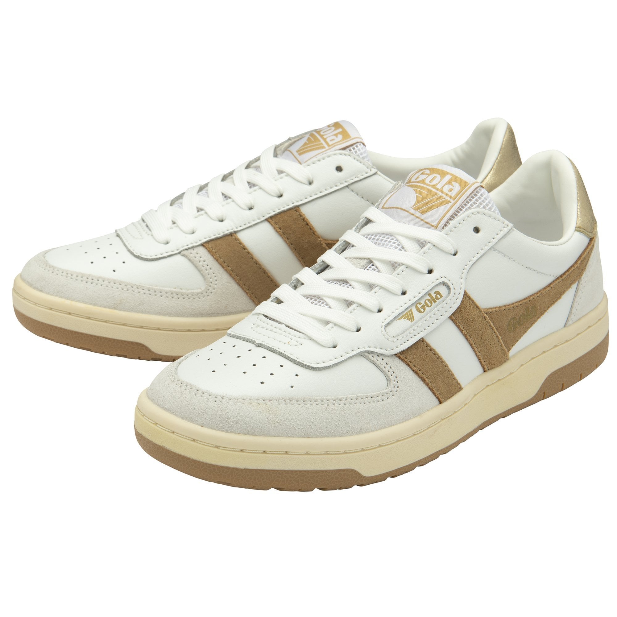 Gola Hawk trainer in White/Light Caramel/Gold