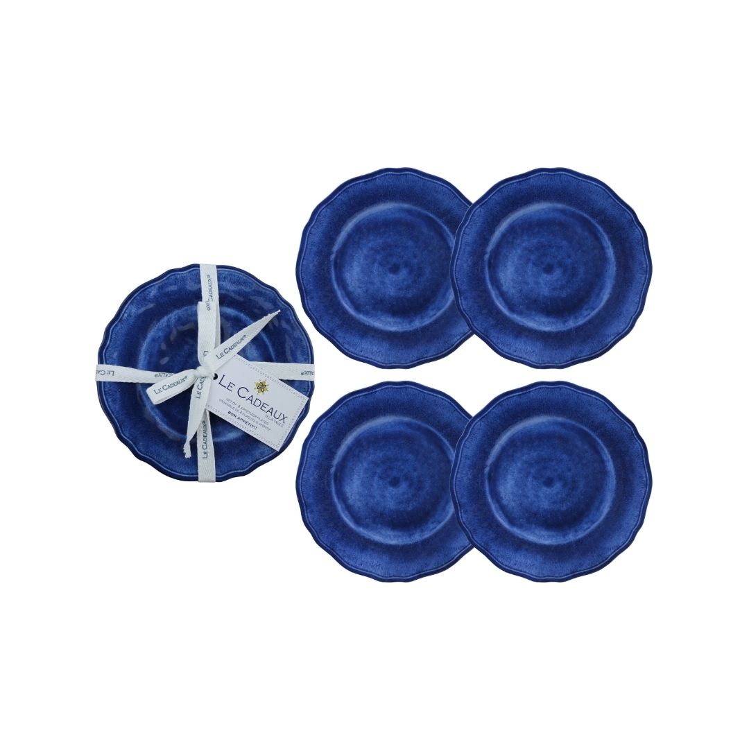 Campania Blue Appetizer Plates, Set of 4