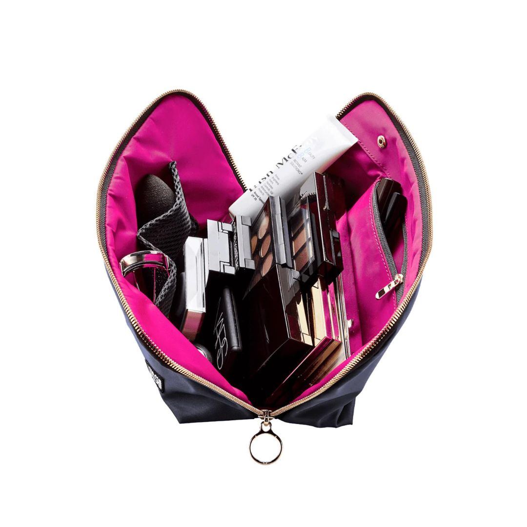 Satin Black with Pink Interior Everyday Makeup Bag
